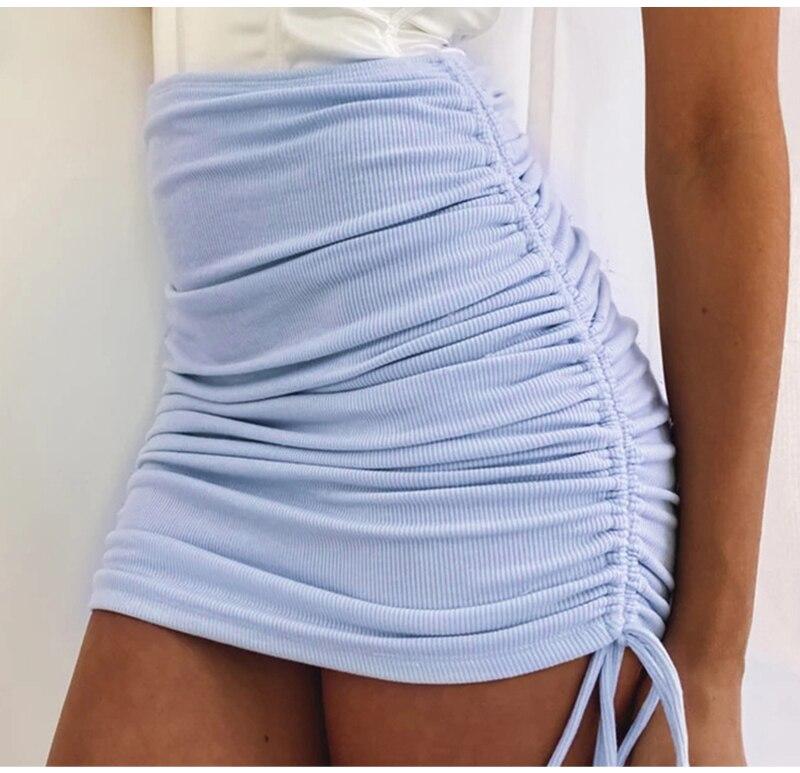 Sexy High Waist Pleated Draped Lace Up Side Mini Skirt