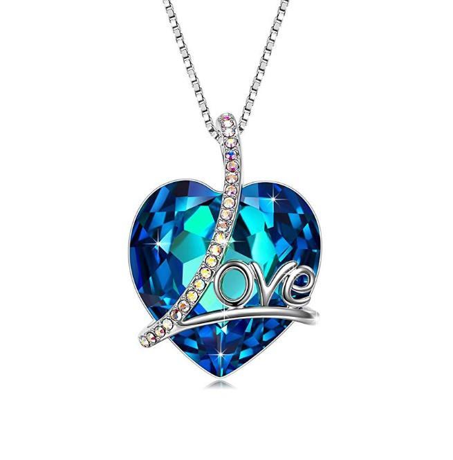 Bermuda Blue Swarovski Heart Shaped Swarovski Elements Lining Necklace