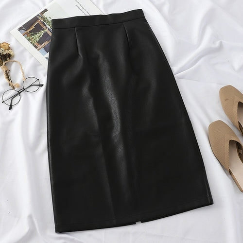 HELIAR PU Leather Straight Solid Split Skirts