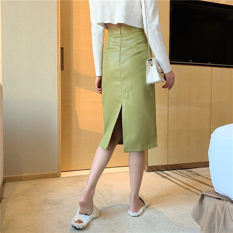 HELIAR PU Leather Straight Solid Split Skirts