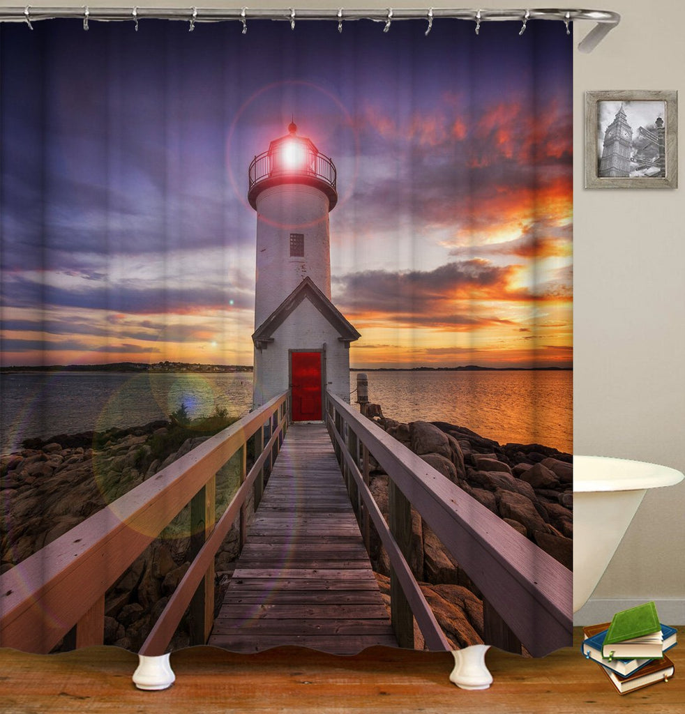 Lighthouse Sunset Shower Curtain