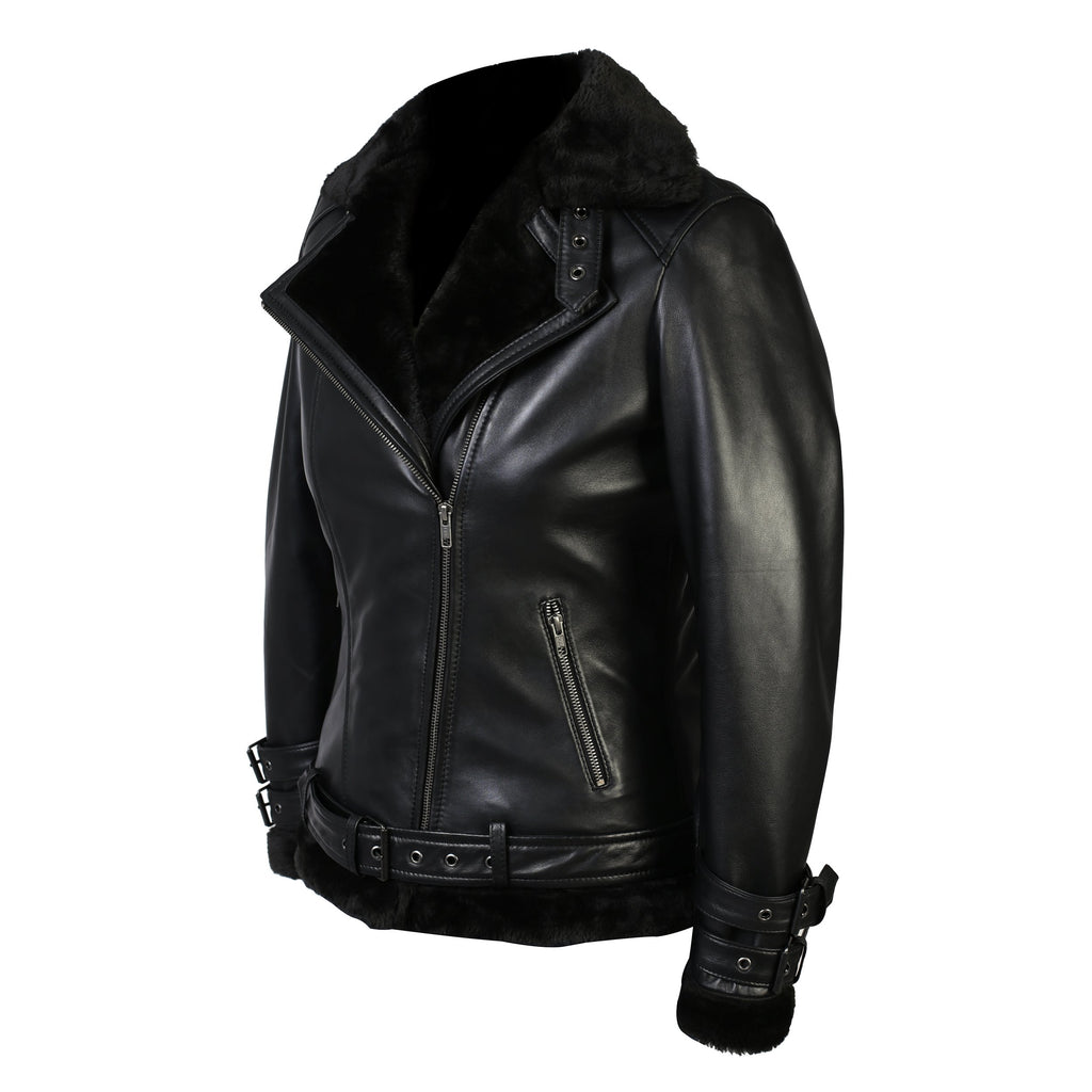 Women's Sylvia Black Shearling Fur Leather Jacket