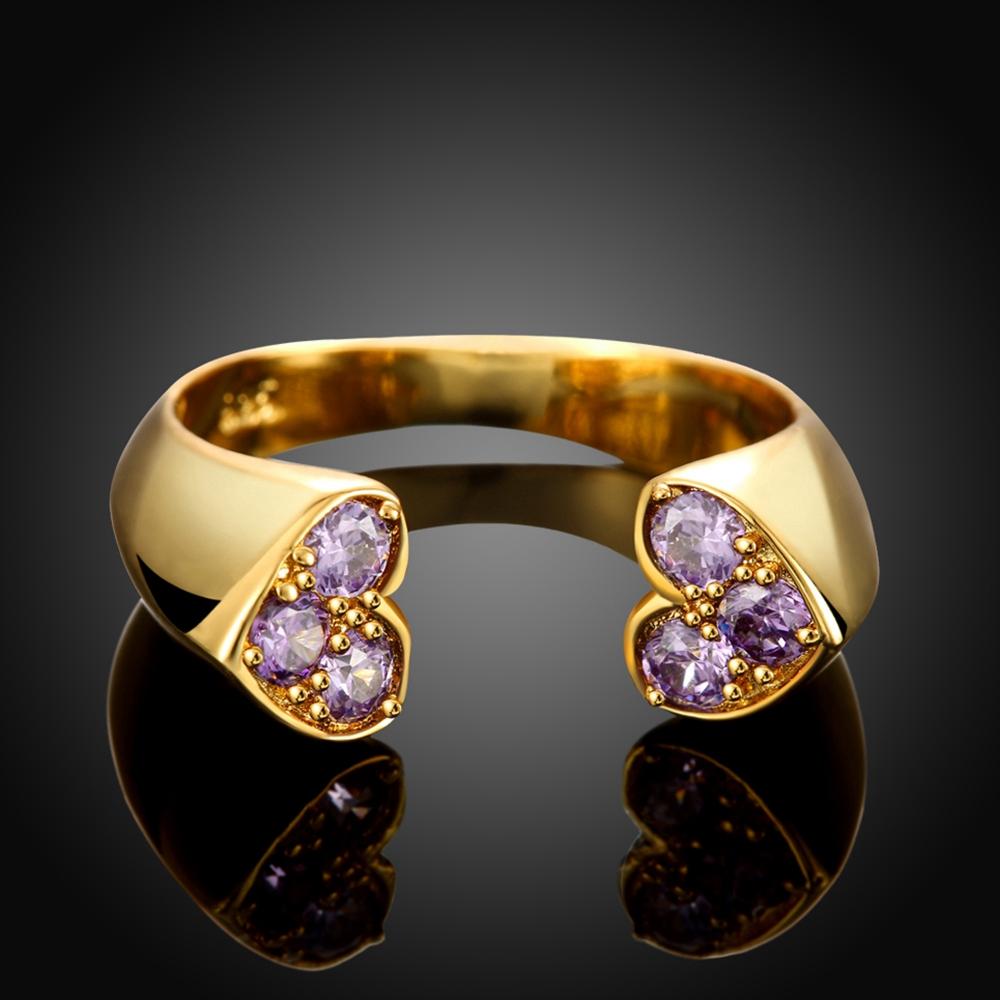 18K Gold Plated Pink Hearts Together Ring made with Swarovski Crystals
