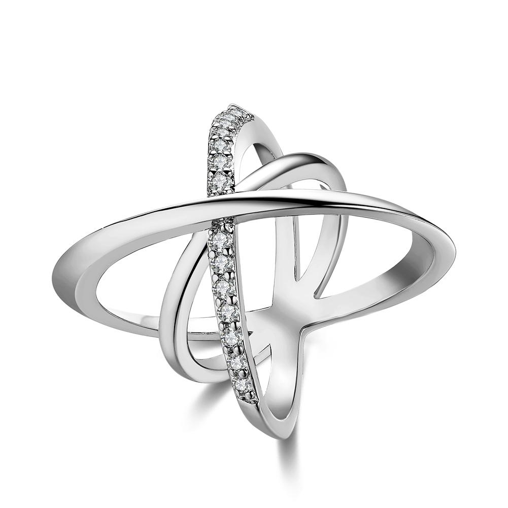 18K White Gold Plated Valeria CrissCross Pave Ring made with Swarovski