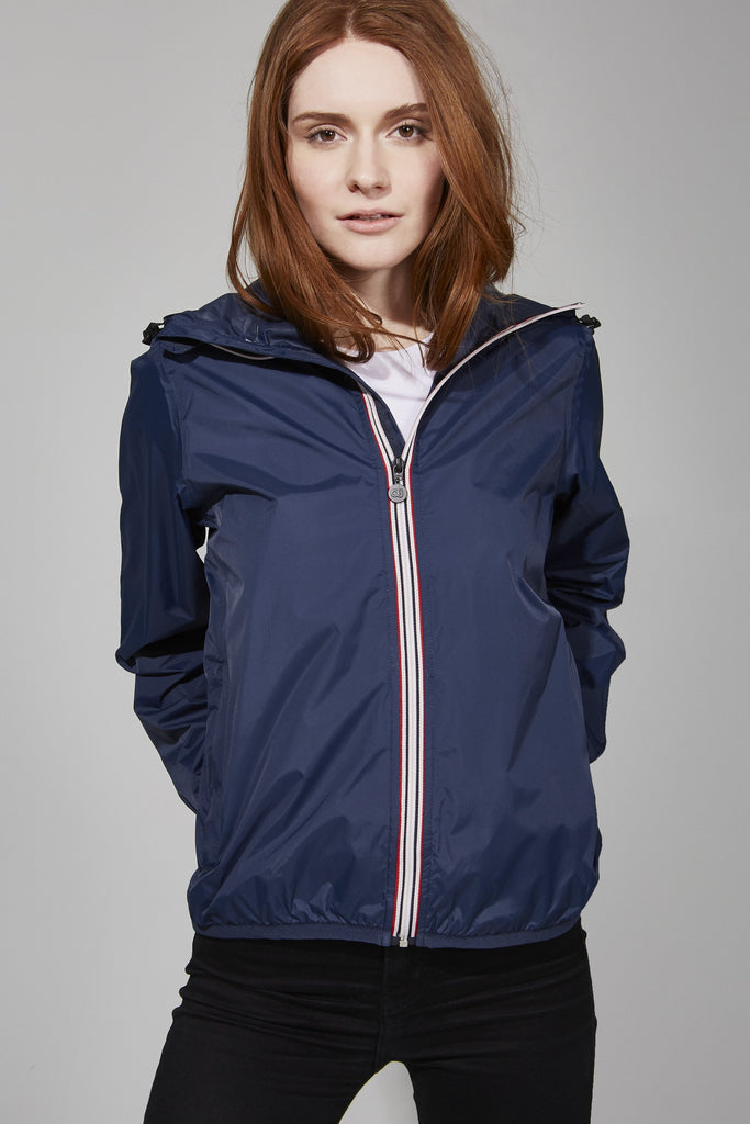 Sloane - Navy Full Zip Packable Rain Jacket