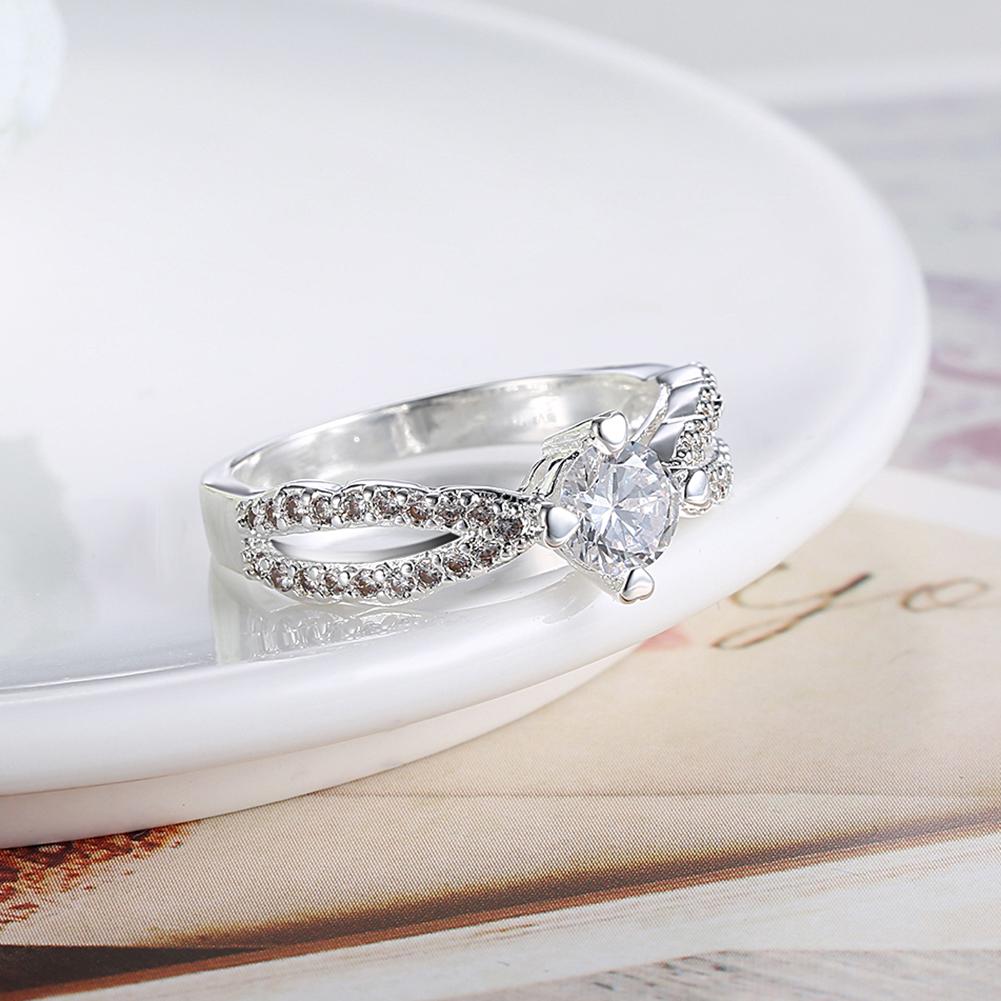 Silver Plating White Swarovski Elements Princess Cut Curved Ring