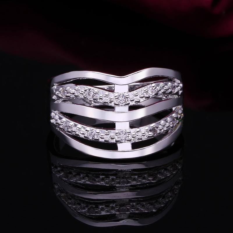 Silver Plating White Swarovski Elements Multi-Lining Ring