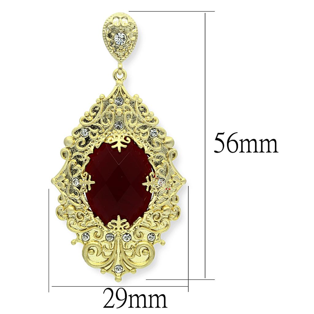 LO3673 - Gold & Brush Brass Earrings with Synthetic Synthetic Glass in