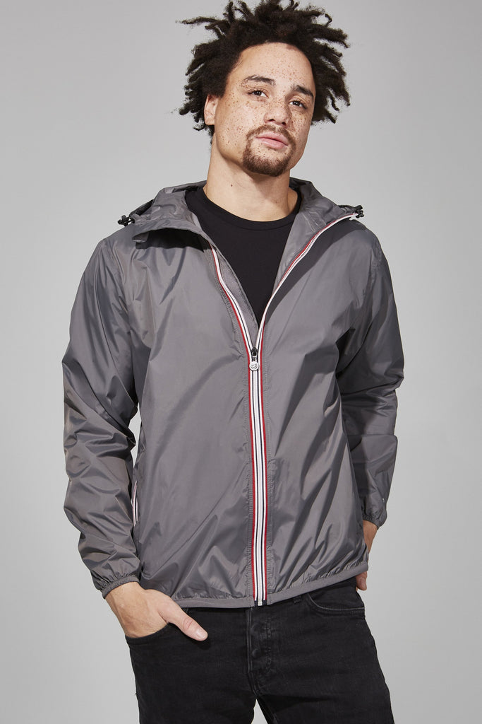 Max - Grey Full Zip Packable Rain Jacket