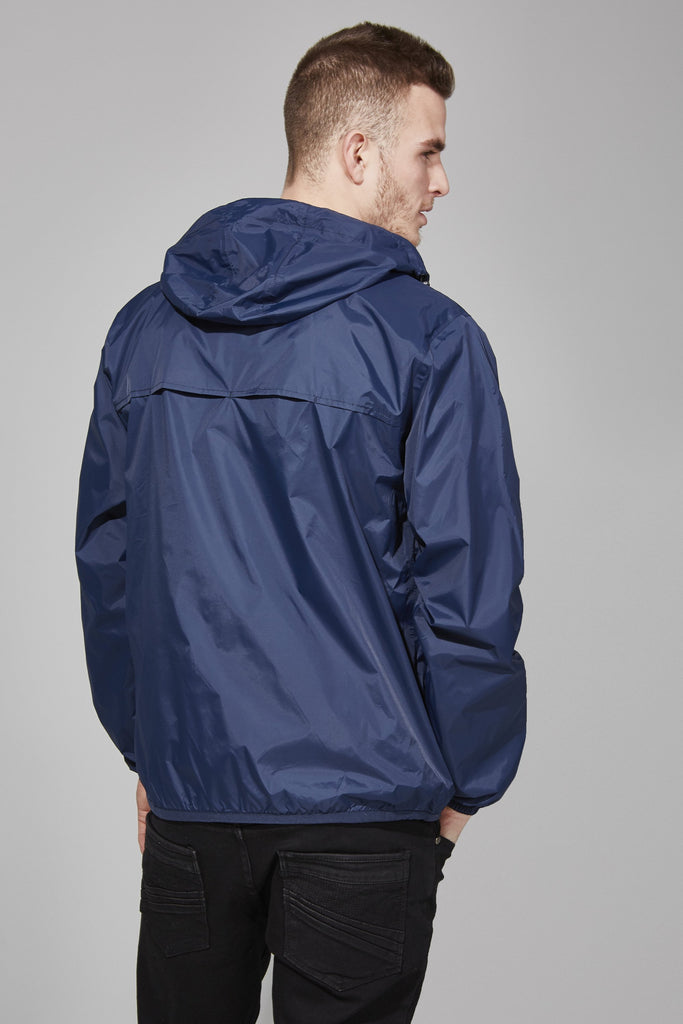 Max - Navy Full Zip Packable Rain Jacket