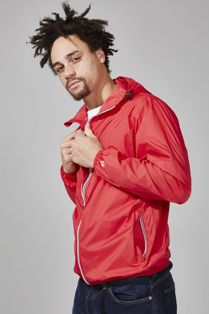 Max - Red Full Zip Packable Rain Jacket