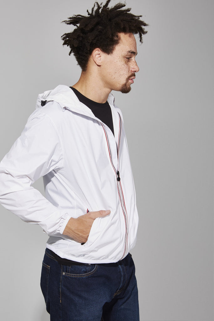 Max - White Full Zip Packable Rain Jacket