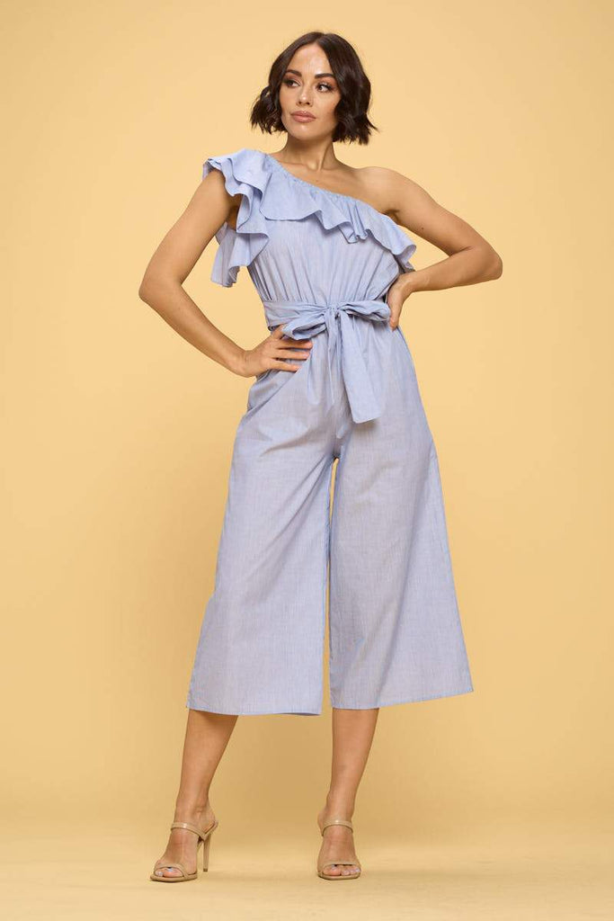 One Shoulder Sleeveless Jumpsuit with Ruffle
