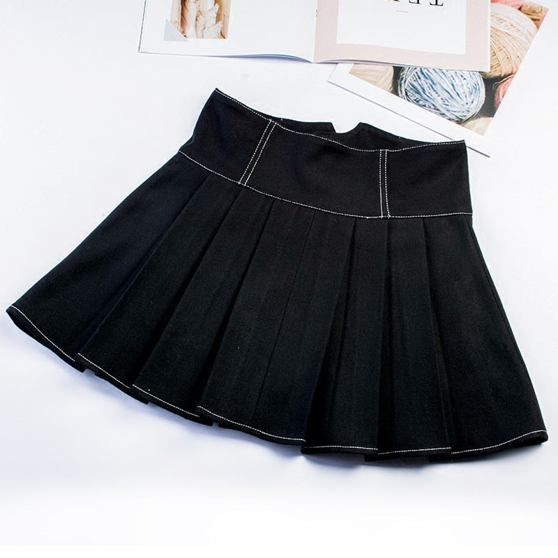 Sweet Pleat Skirts A line Skirts Mini Jupe Preppy
