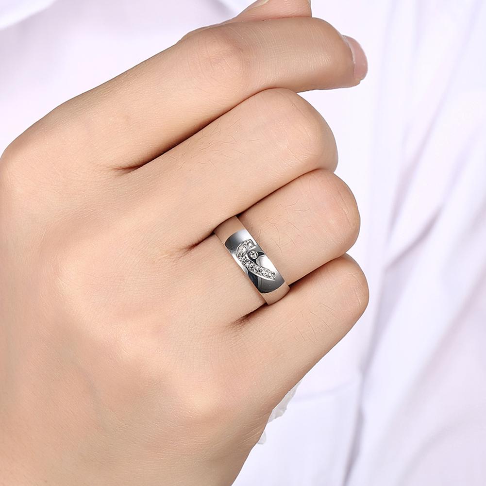 White Crystal Swirl Band Stainless Steel Ring