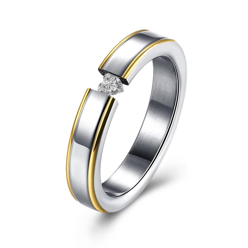 316L Stainless Steel Mini Swarovski Goldtone Lining Ring