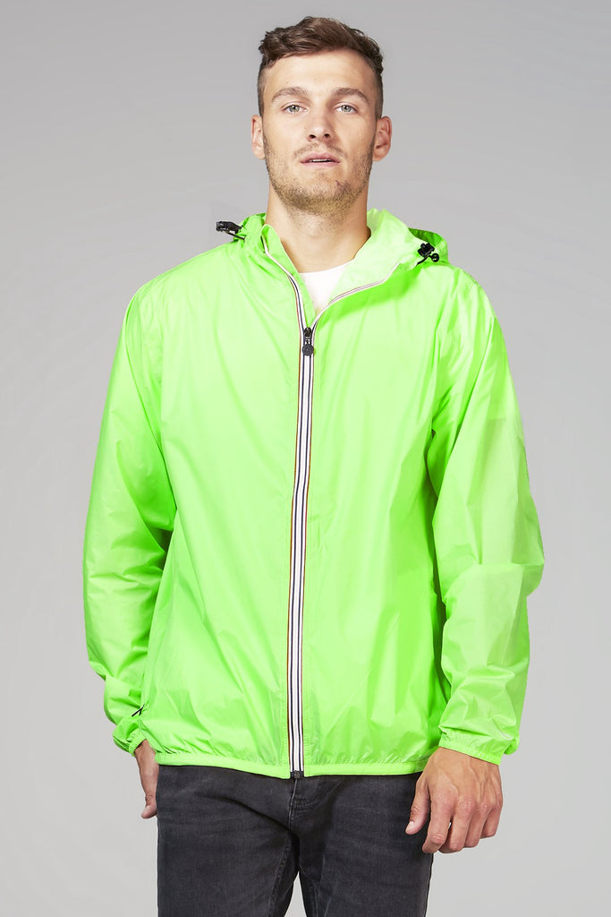 Mel - green fluo full zip packable rain jacket