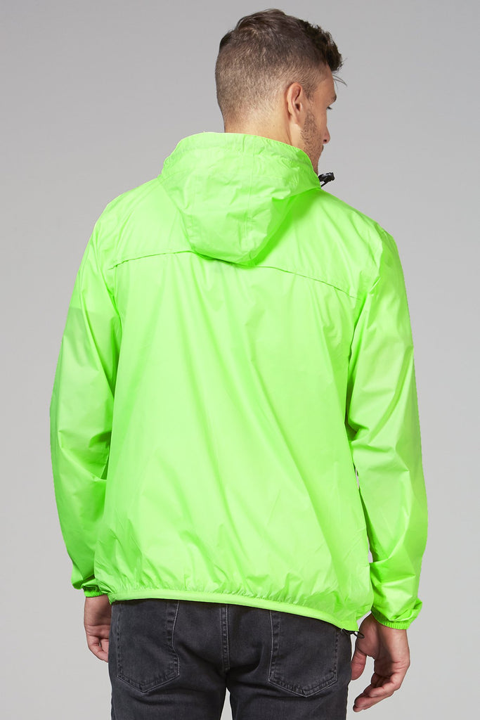 Mel - green fluo full zip packable rain jacket