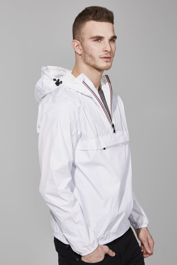 Alex - White Quarter Zip Packable Rain Jacket