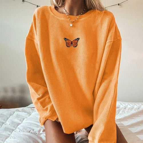 Women Elegant Floral Butterfly Print Hoodies Sweatshirts