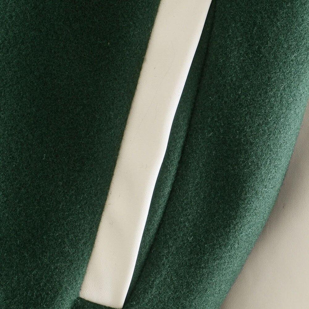 Women Green Splicing Vintage Lapel Long Sleeve Jacket
