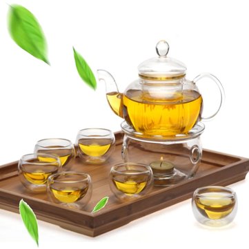8 Pcs/ Clear Glass Double Wall Teapot & Cup