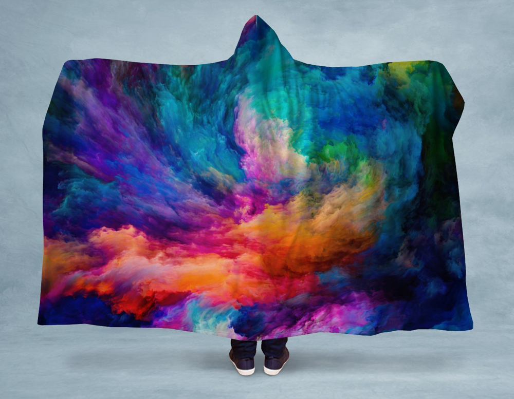 Rainbow Smoke Swirl Hooded Blanket