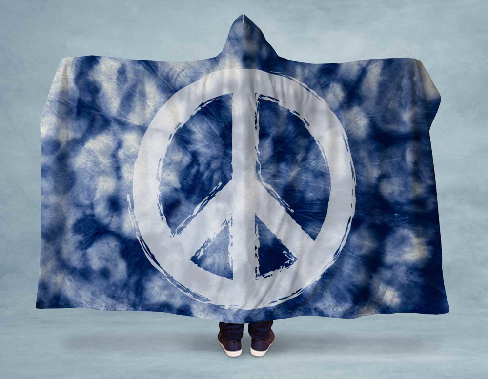 Blue Tie Dye Peace Hooded Blanket