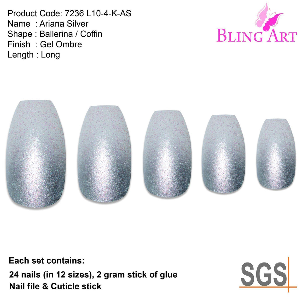 False Nails by Bling Art Silver Gel Ombre
