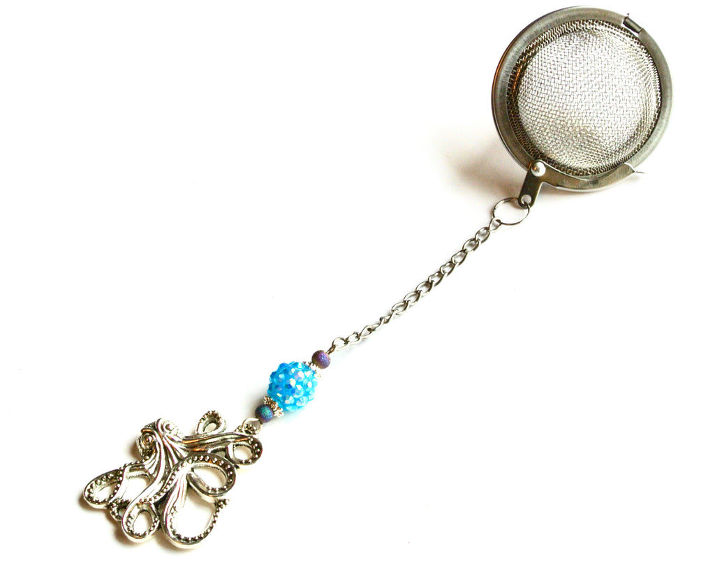 Octopus Charm Tea Ball Infuser with Aqua and Lilac