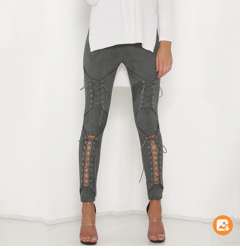Lace-up cornskin velvet trousers