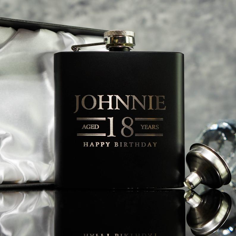 21st or 18th Birthday Gift A Personalised 8oz Matte Black Hip Flask