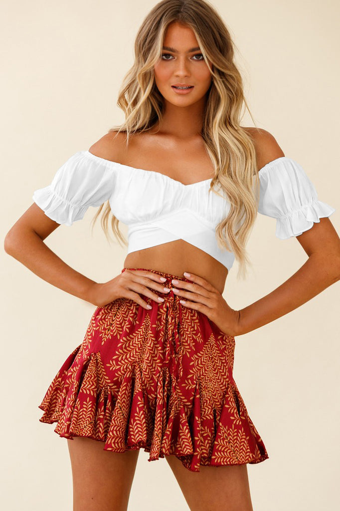 Solid Color Tie Back Short Sleeve Ruffle Top