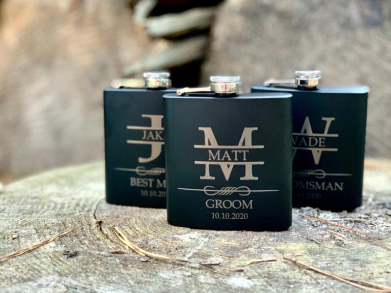 Gifts for Groomsmen - Personalized Flask Set - Engraved Flask - Flask