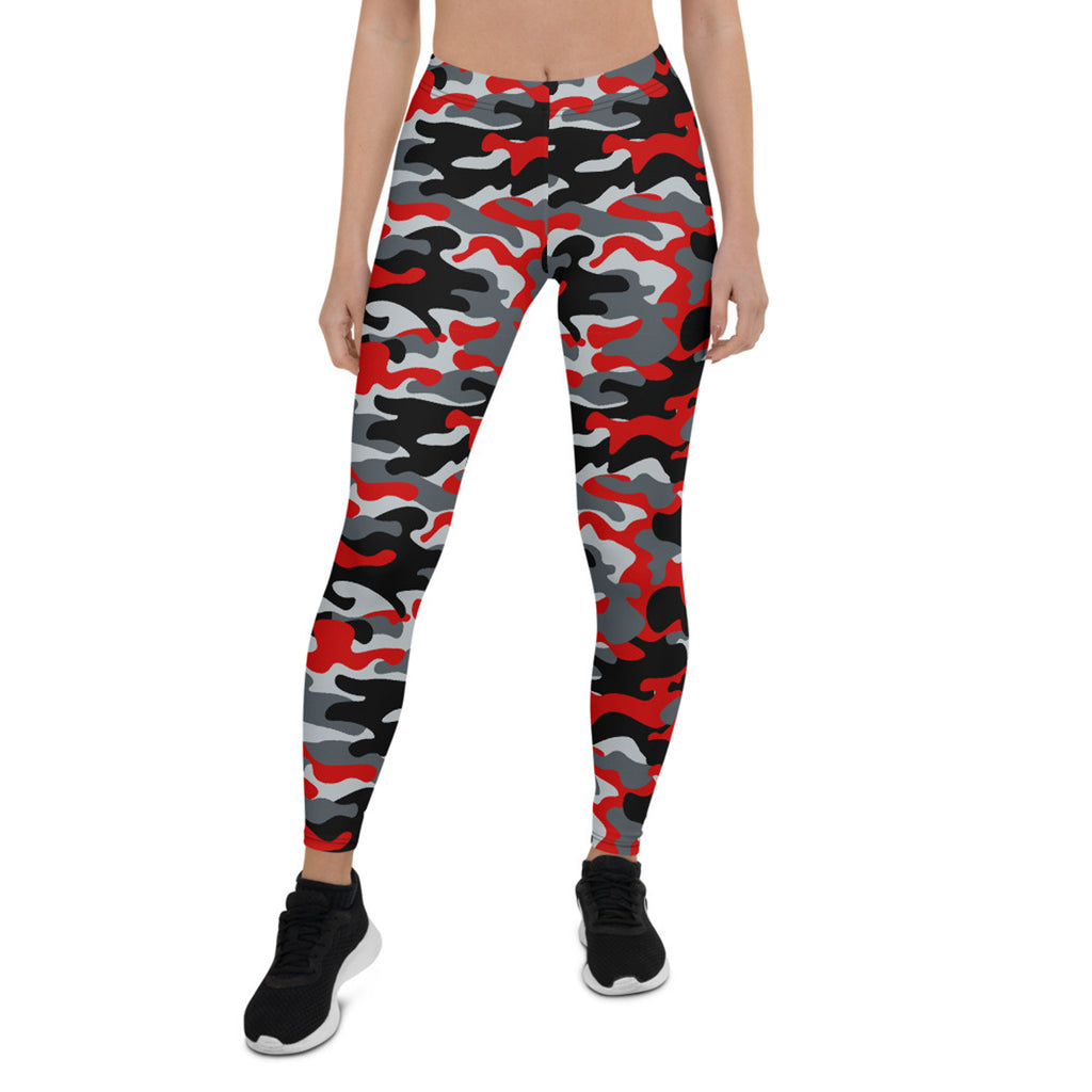 Red and Gray Camo Leggings for Women