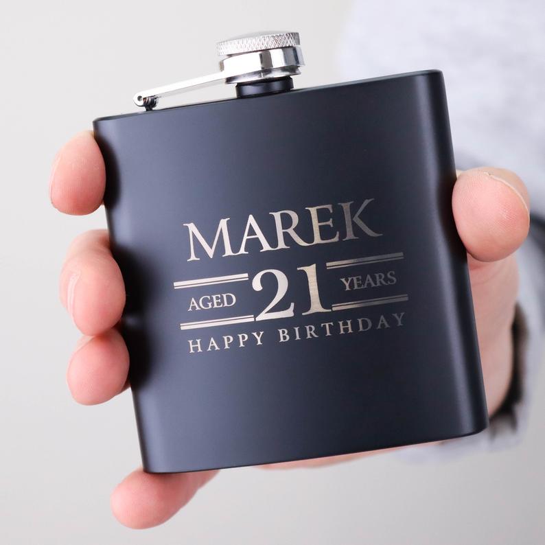 21st or 18th Birthday Gift A Personalised 8oz Matte Black Hip Flask