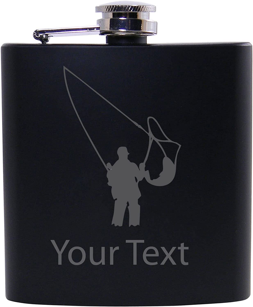 Personalized Fly Fishing Black Stainless Steel Flask
