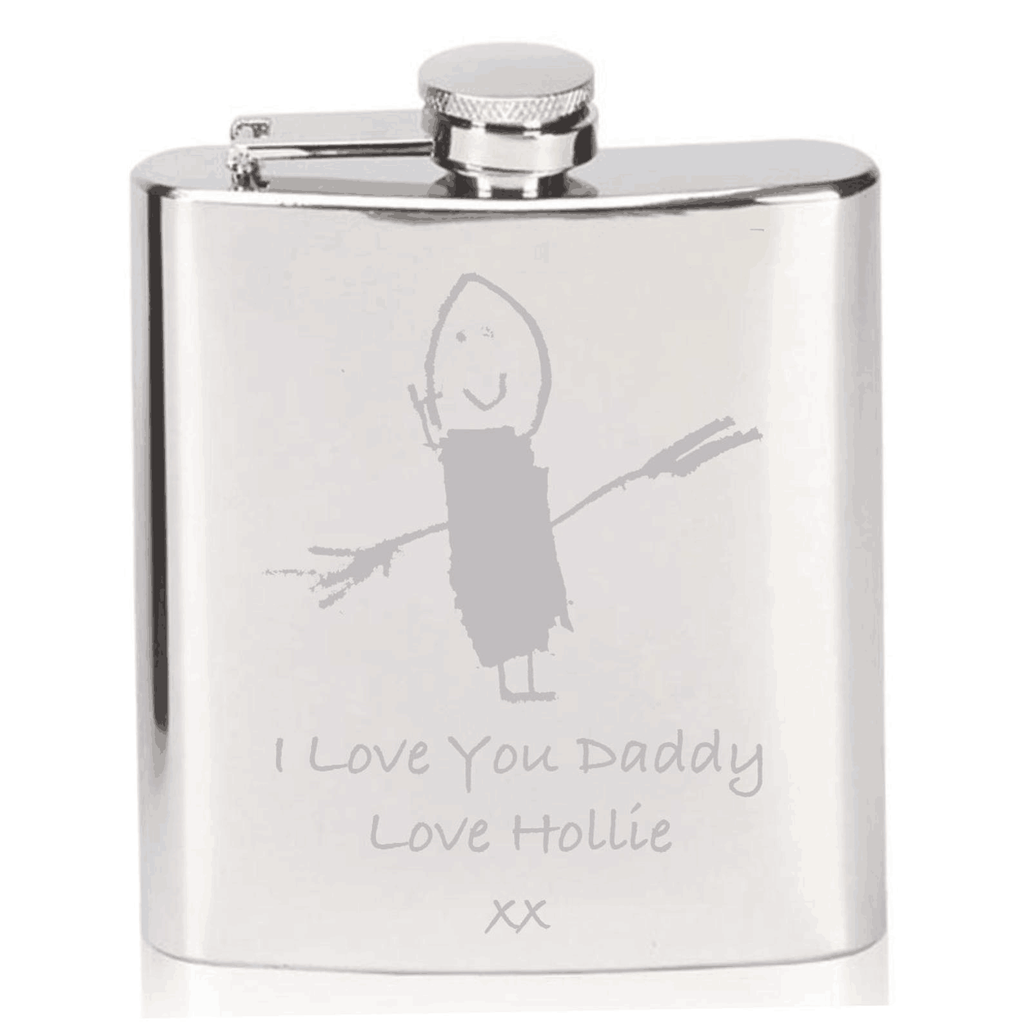 Personalised Children Drawing Engraved Hip Flask Gift for Dad Father