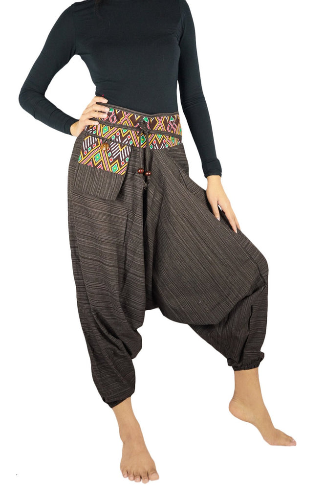 Brown Cotton Drop Crotch Women Tribal Boho Pants Hippie