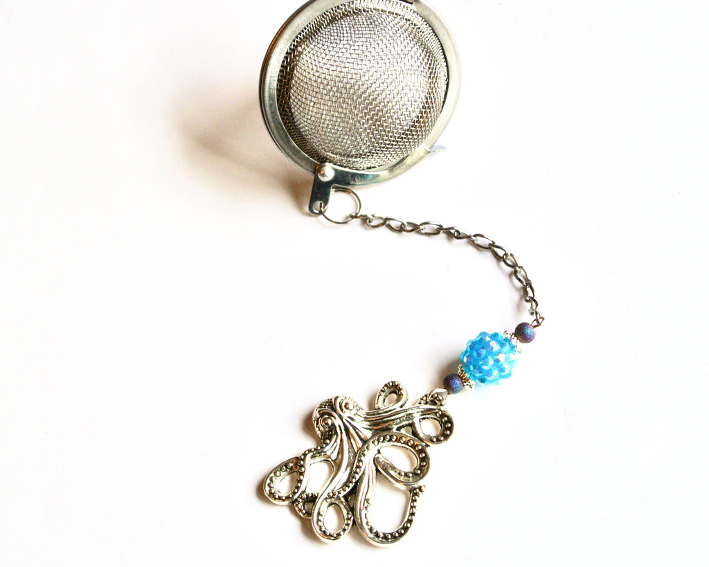 Octopus Charm Tea Ball Infuser with Aqua and Lilac
