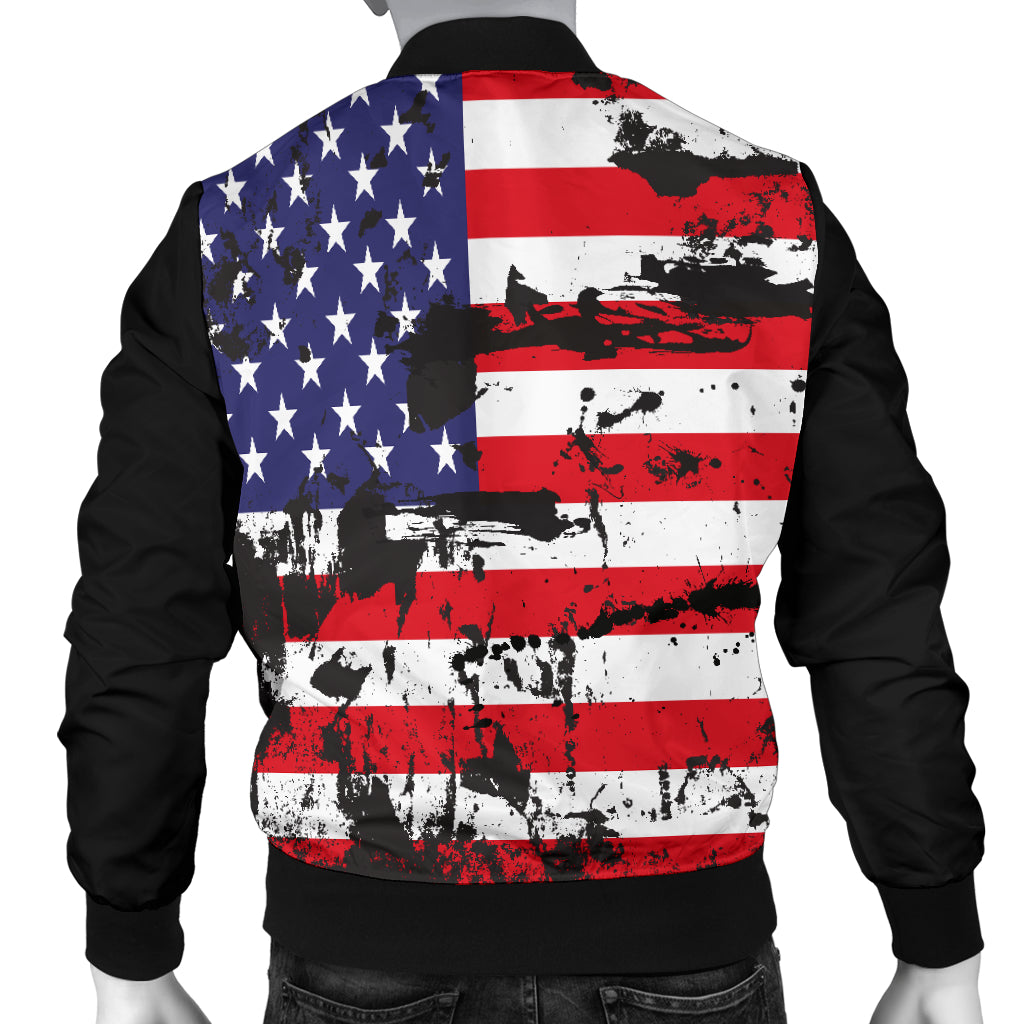 American Flags and Tags Men's Grunge Bomber Jacket