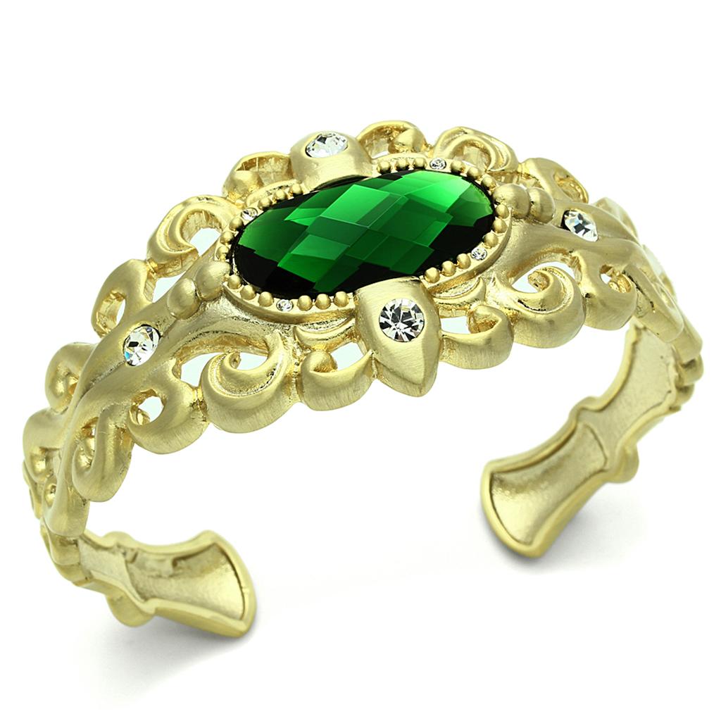 LO3666 - Gold & Brush Brass Bangle with Synthetic Synthetic Glass in