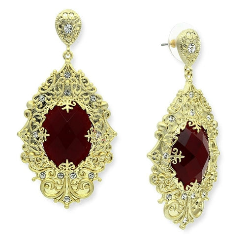 LO3673 - Gold & Brush Brass Earrings with Synthetic Synthetic Glass in