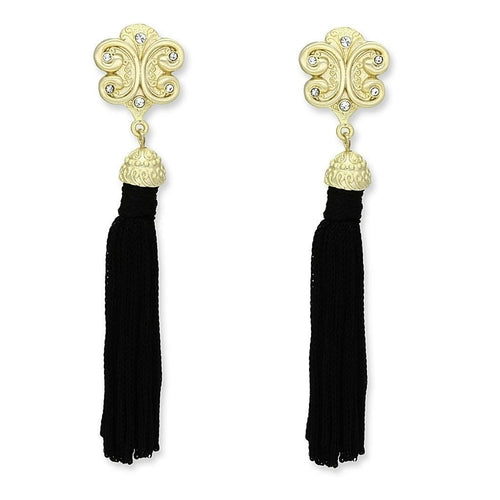 LO3677 - Gold & Brush Brass Earrings with Top Grade Crystal  in Clear