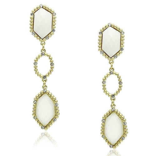 LO3692 - Gold & Brush Brass Earrings with Synthetic Synthetic Stone in