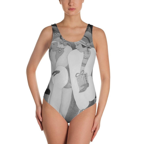 Palm Beach Blue One-Piece Swimsuit Black and White