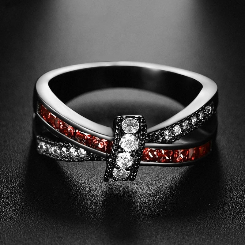 Red/White Zircon Bow Stainless Steel Ring