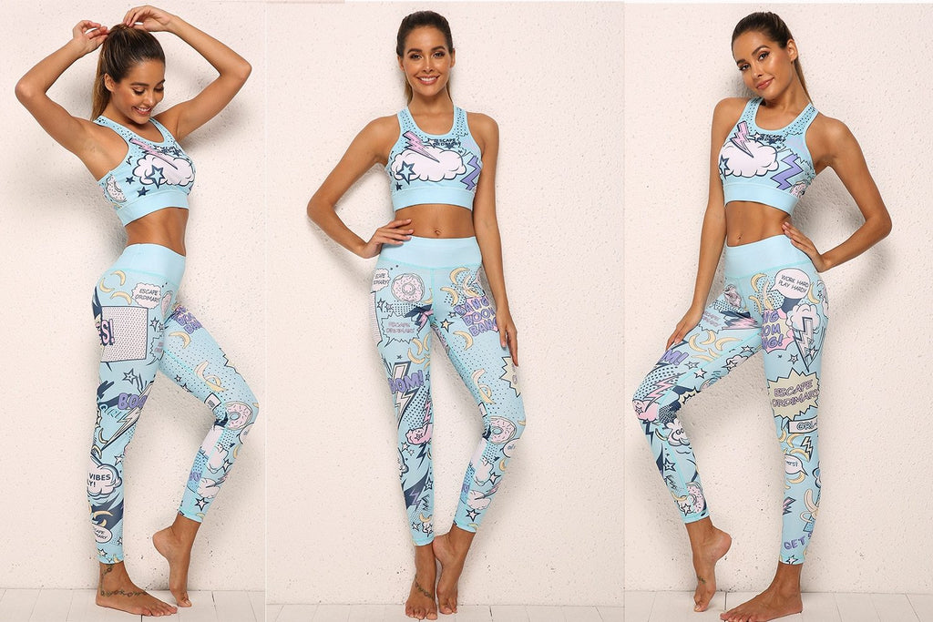 Women Print Cartoon banana Boom Running Yoga Suits Sportswear High