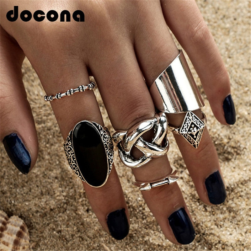 Docona Bohemia 6pcs/set Vintage Ring
