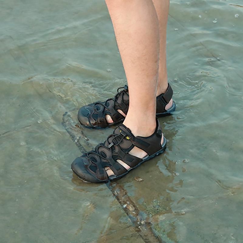 Men Sandals Nubuck Leather Flat Hiking Sport Summer Shoes Water Beach